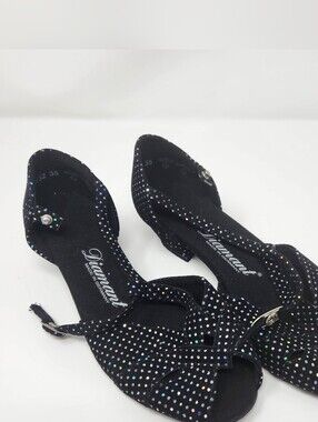 Diamant Black Rhinestone-Embellished Women's Dress Heels For Dancing